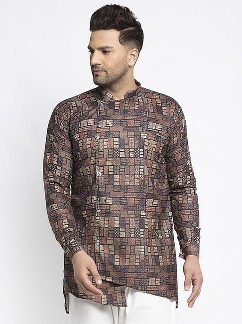 benstoke multicolor regular fit mandarin collar printed short kurta