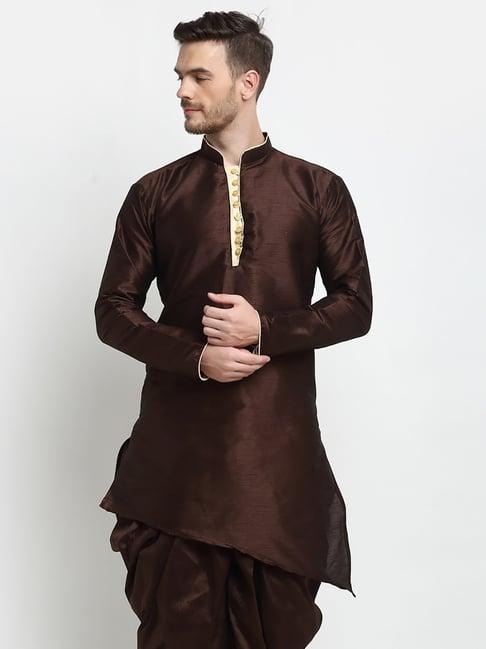 benstoke dark brown regular fit mandarin collar kurta