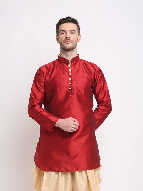 benstoke maroon regular fit mandarin collar kurta