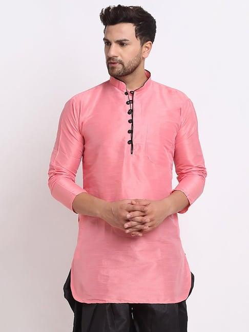 benstoke pink regular fit mandarin collar kurta