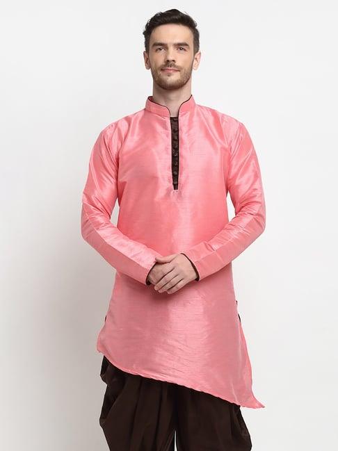 benstoke pink regular fit mandarin collar kurta