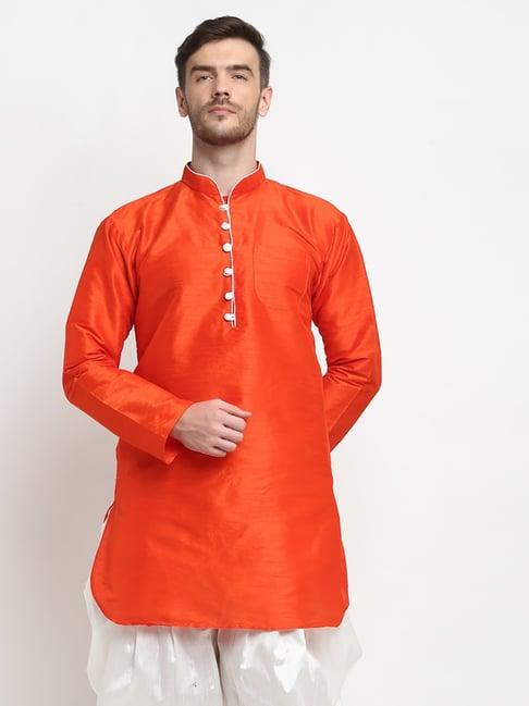 benstoke orange regular fit mandarin collar kurta