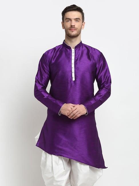 benstoke purple regular fit mandarin collar kurta