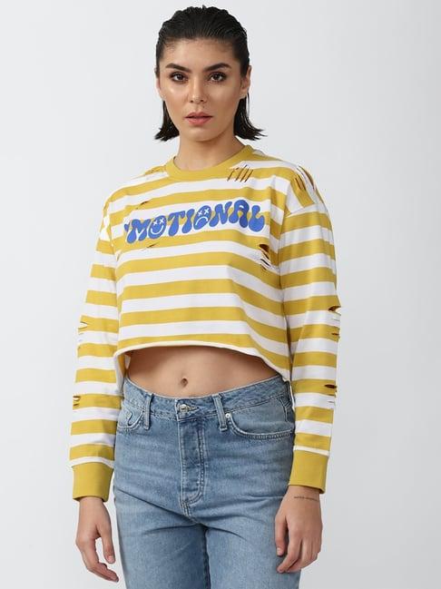 forever 21 yellow & white striped crop top