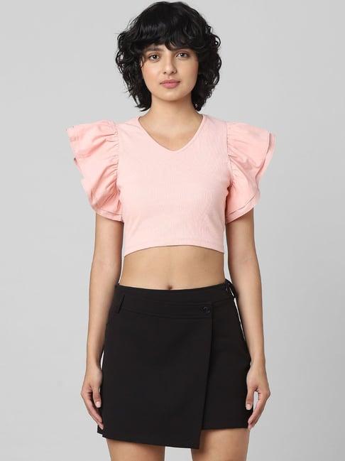 only peach cotton slim fit crop top