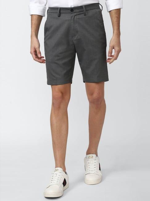 peter england grey slim fit texture shorts