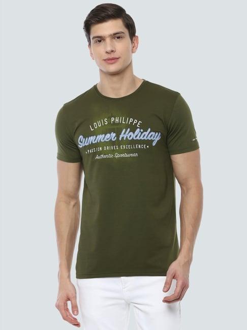 louis philippe sport green slim fit printed t-shirt