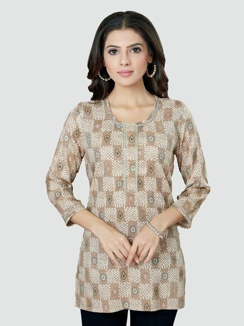 saree swarg beige printed tunic