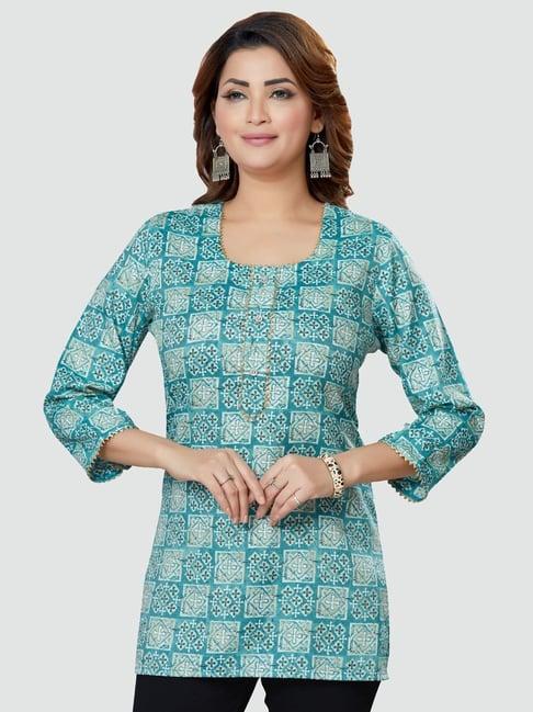 saree swarg teal blue printed tunic