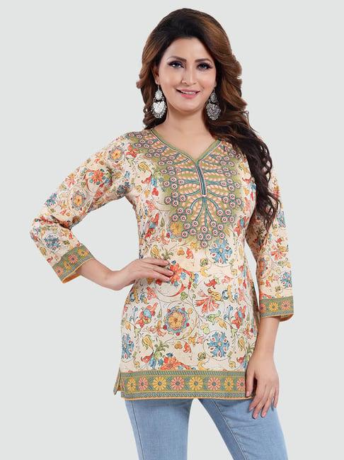 saree swarg beige printed tunic