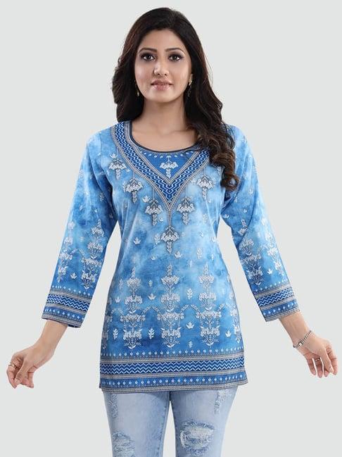 saree swarg sky blue printed tunic