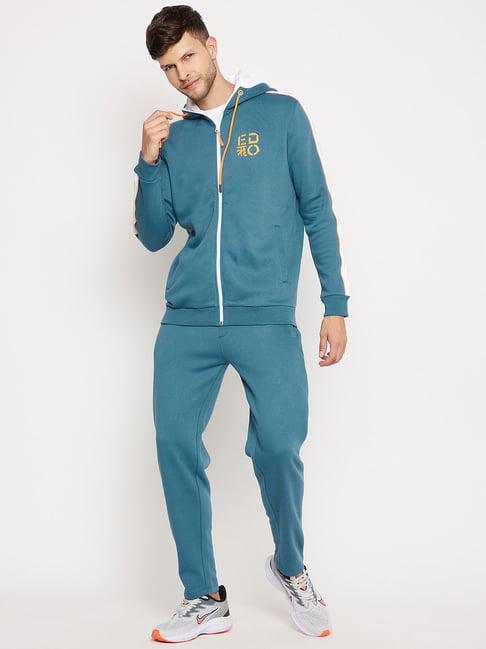 edrio blue regular fit textured tracksuits