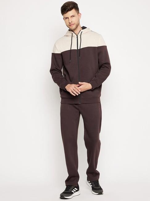 edrio brown regular fit colour-block tracksuits