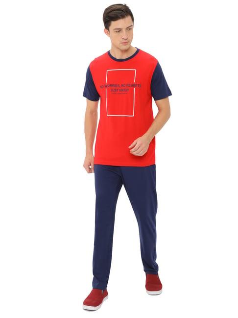 masculino latino red regular fit printed nightwear set