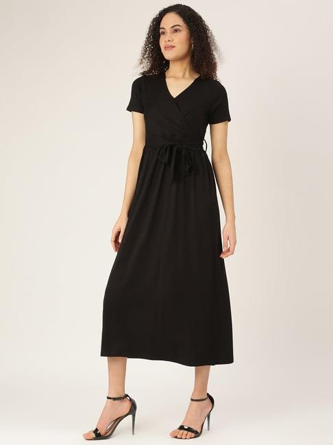 brinns black midi wrap dress