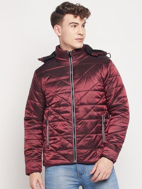 duke maroon regular fit quilted hooded jacket