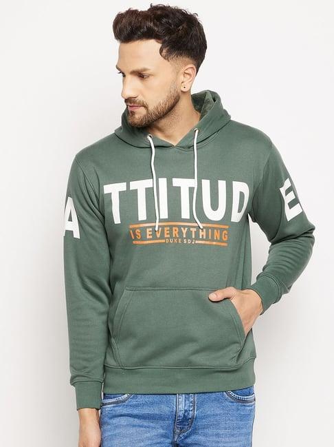 duke stone green regular fit printed hooded sweatshirt