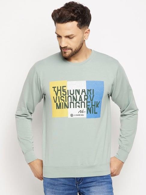 duke sage green regular fit printed sweatshirt