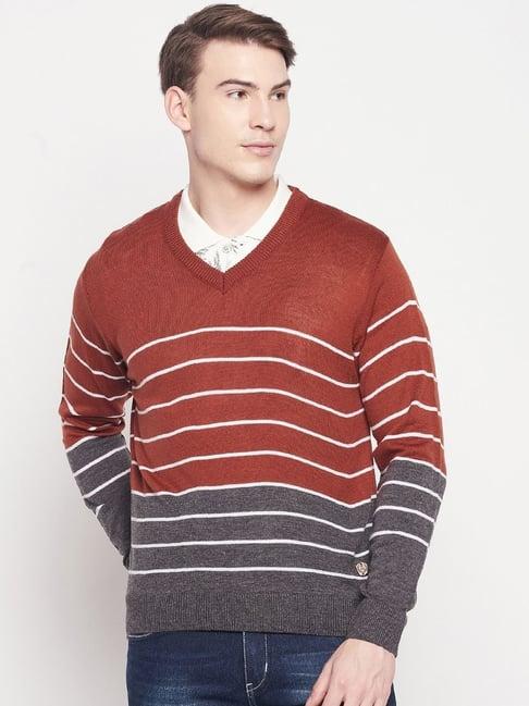 duke maroon & grey slim fit striped sweater