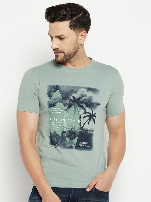 duke sage green slim fit printed t-shirt