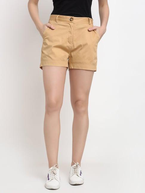 brinns beige regular fit mid rise shorts