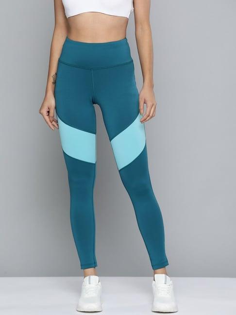 alcis teal color-block mid rise cropped sport tights