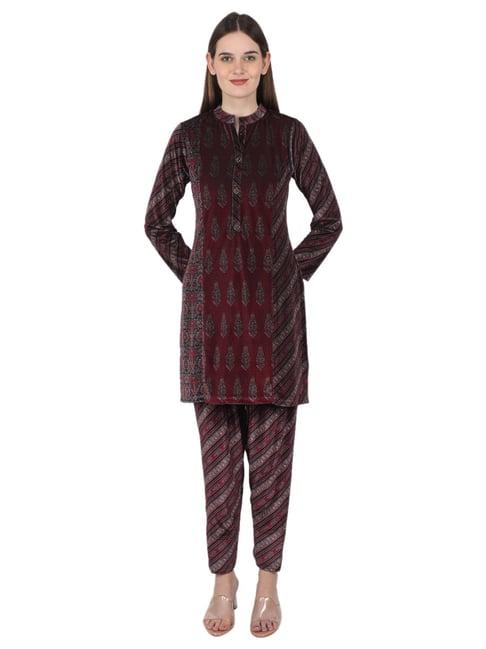 monte carlo pink wool print kurta pant set