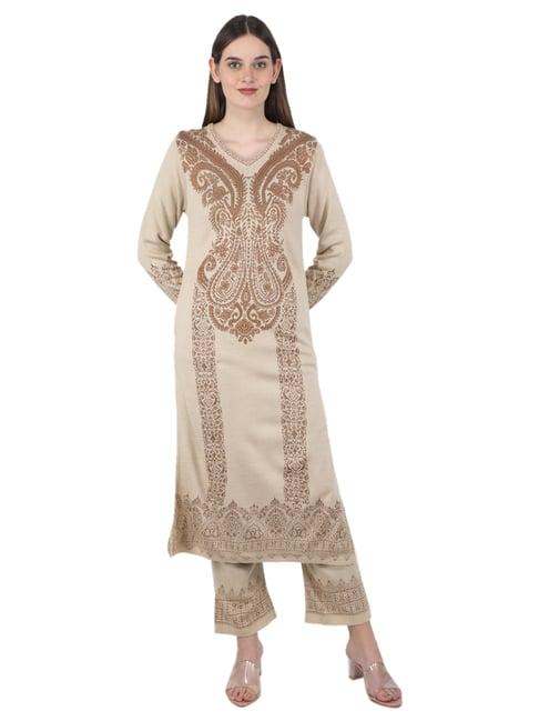 monte carlo beige wool kurta pant set