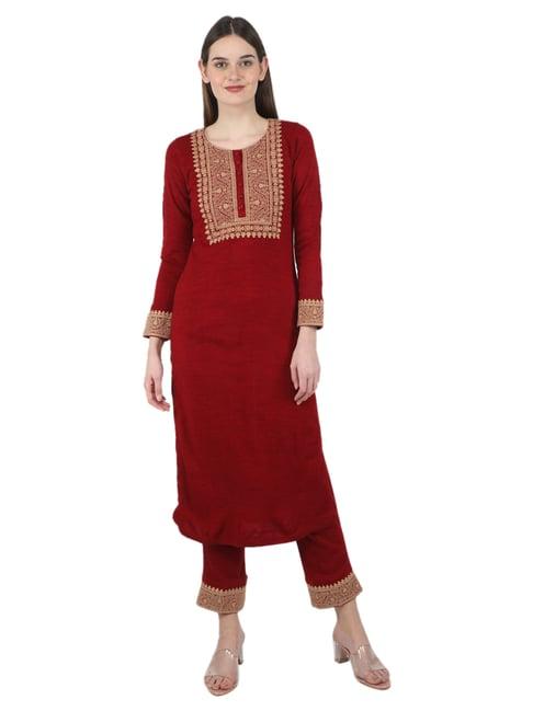 monte carlo red wool kurta pant set