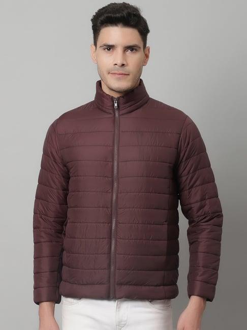 cantabil wine regular fit high neck puffer jacket