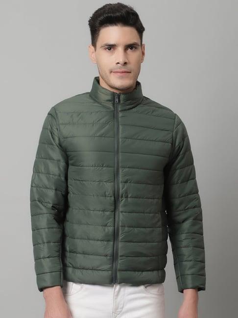 cantabil green regular fit high neck puffer jacket