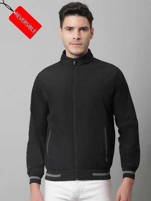 cantabil black regular fit high neck reversible jacket