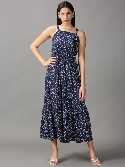 showoff navy printed a-line dress