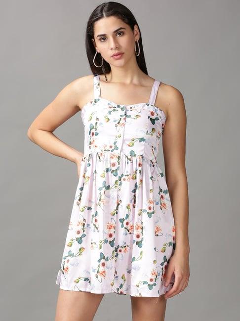 showoff white printed a-line dress