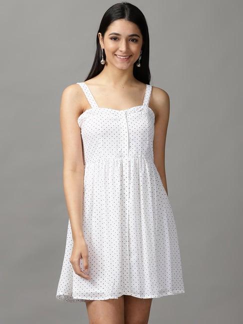 showoff off-white polka dots a-line dress