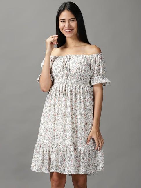 showoff white printed a-line dress