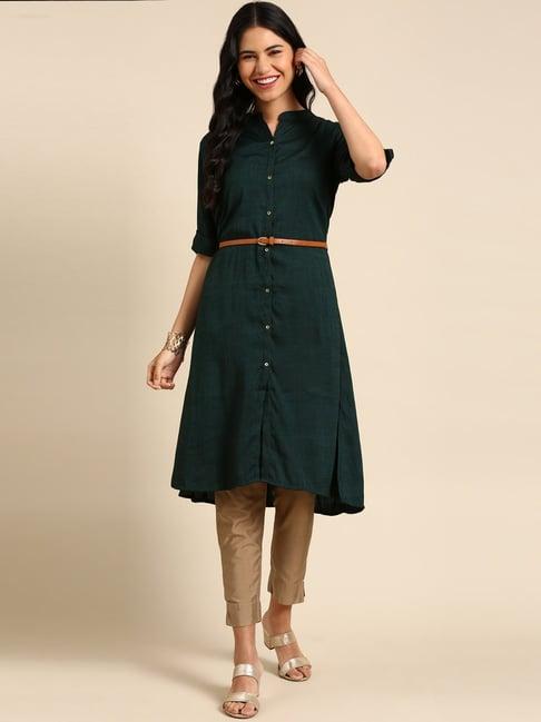 showoff bottle green a line kurta