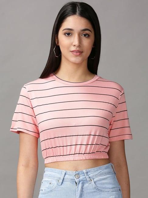 showoff peach cotton striped top