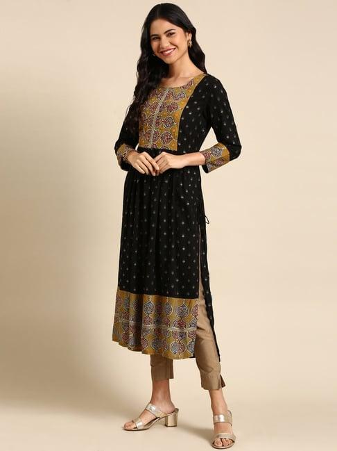 showoff black embellished straight kurta