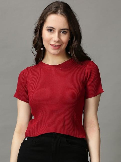 showoff maroon regular fit crop top