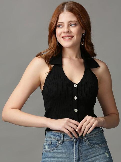 showoff black regular fit top