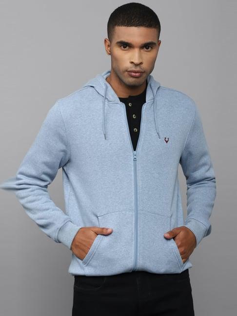 men blue hooded neck full sleeves casual sweatshirt