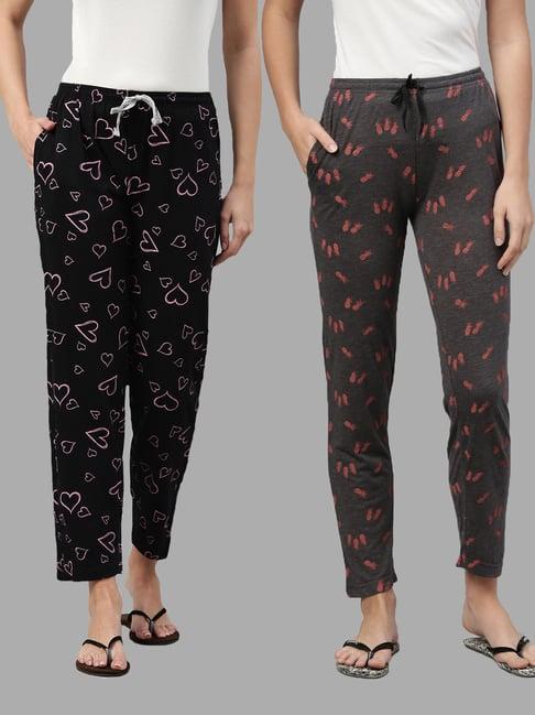 kryptic black & dark grey printed pyjamas - pack of 2