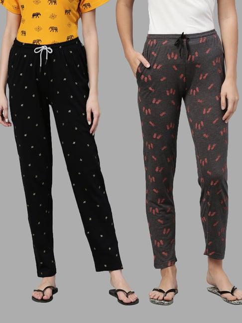 kryptic black & dark grey printed pyjamas - pack of 2