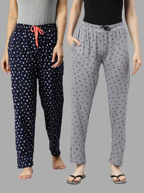 kryptic blue & grey printed pure cotton elasticated waist band regular fit pyjamas - pack of 2