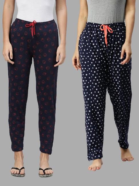 kryptic blue printed pure cotton elasticated waist band regular fit pyjamas - pack of 2