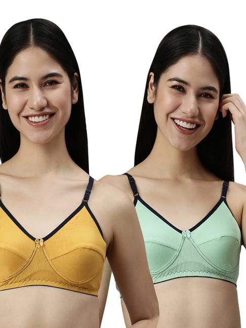 kryptic pista green & mustard full coverage everyday bra - pack of 2