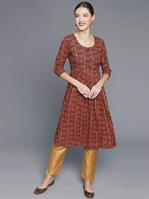 anubhutee maroon printed a line kurta