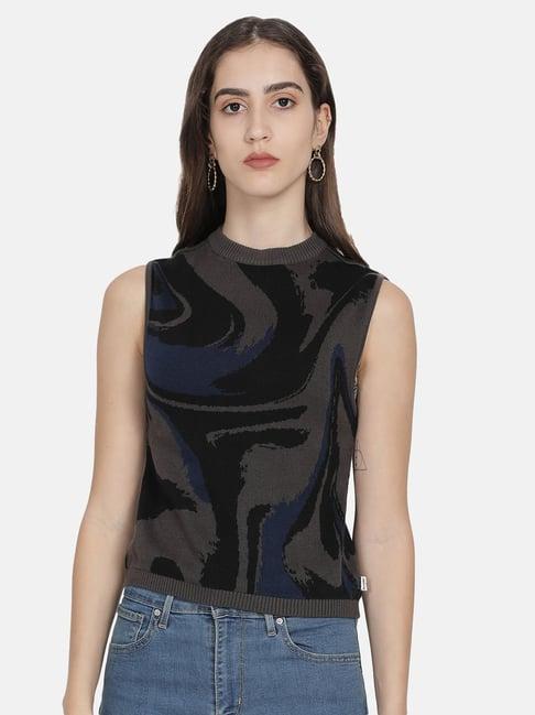 levi's grey & black cotton printed top