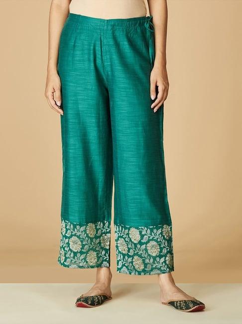 fabindia green cotton floral print palazzos